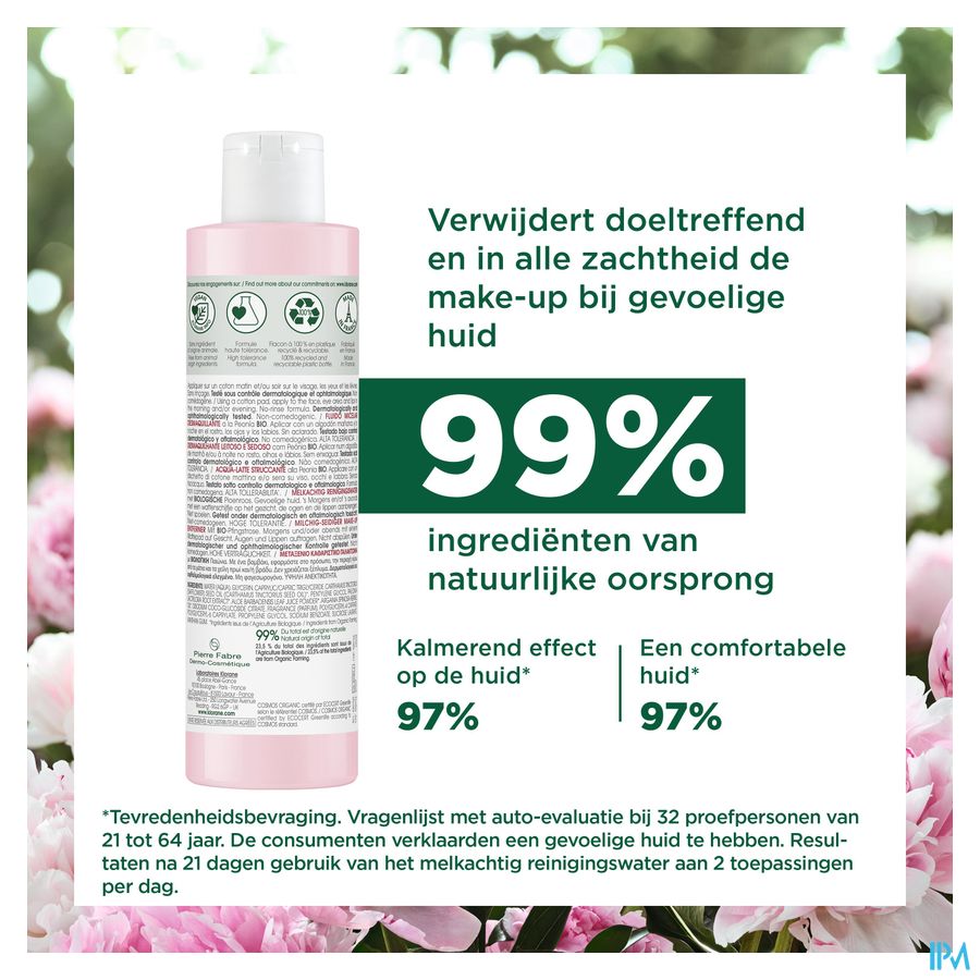 Klorane — Eau lactée démaquillante à la Pivoine BIO — Peaux sensibles