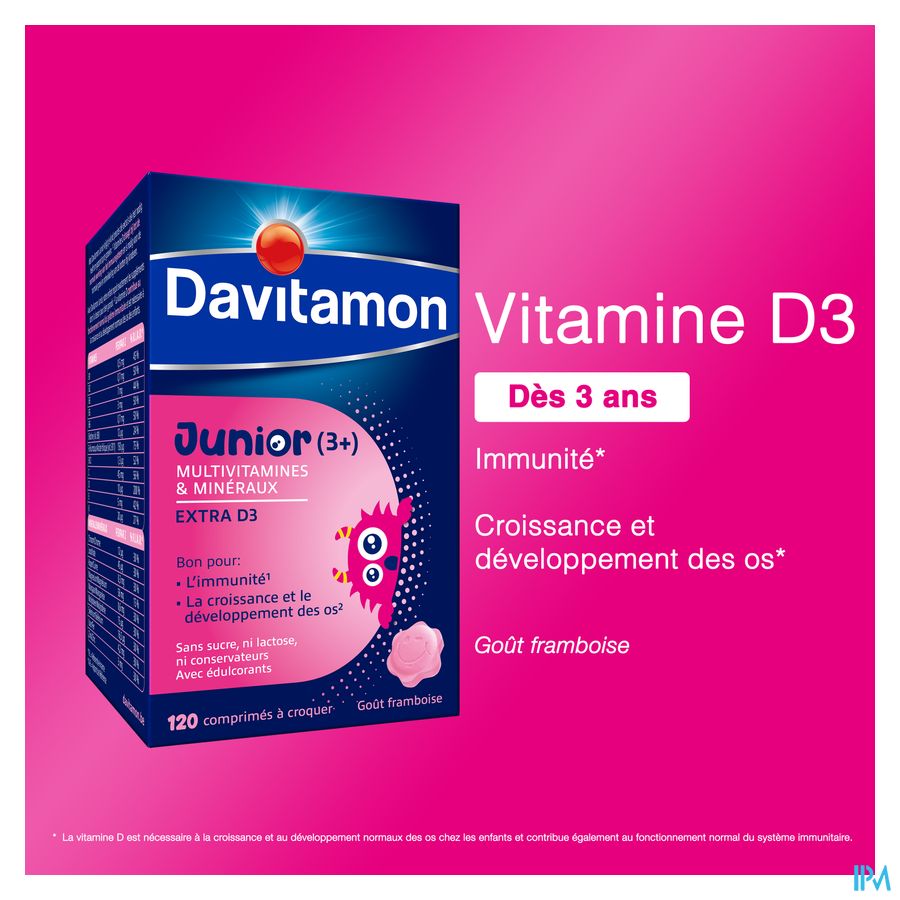 Davitamon® Junior Goût Framboise Multivit. 120 Compr. À Croquer À Partir De 3 Ans