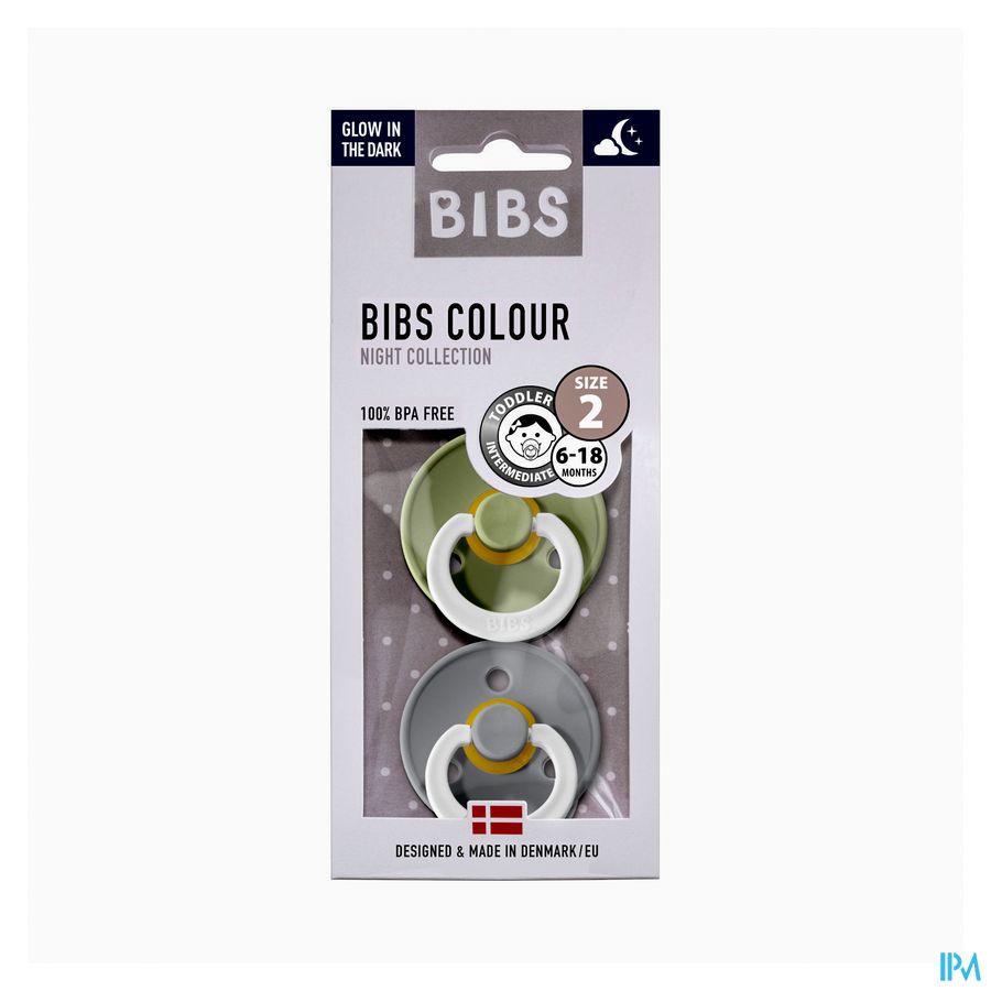 Bibs 2 Sucette Duo Glowindark Sage/cloud 2