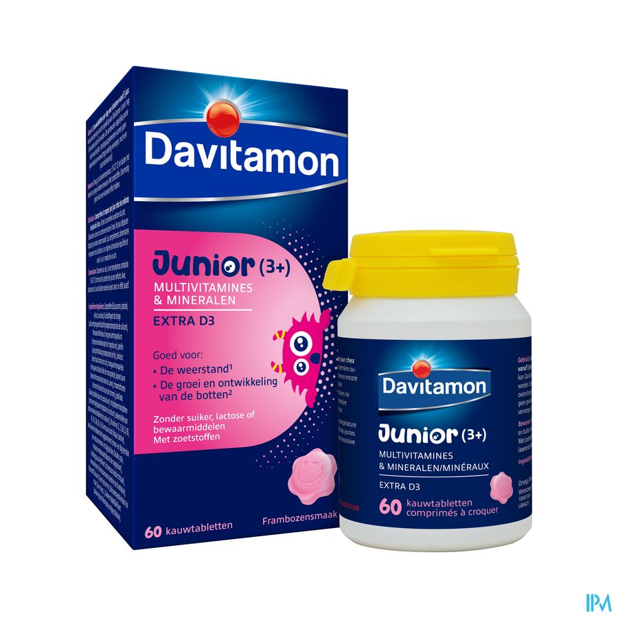 Davitamon® Junior Goût Framboise Multivit. 60 Compr. À Croquer À Partir De 3 Ans