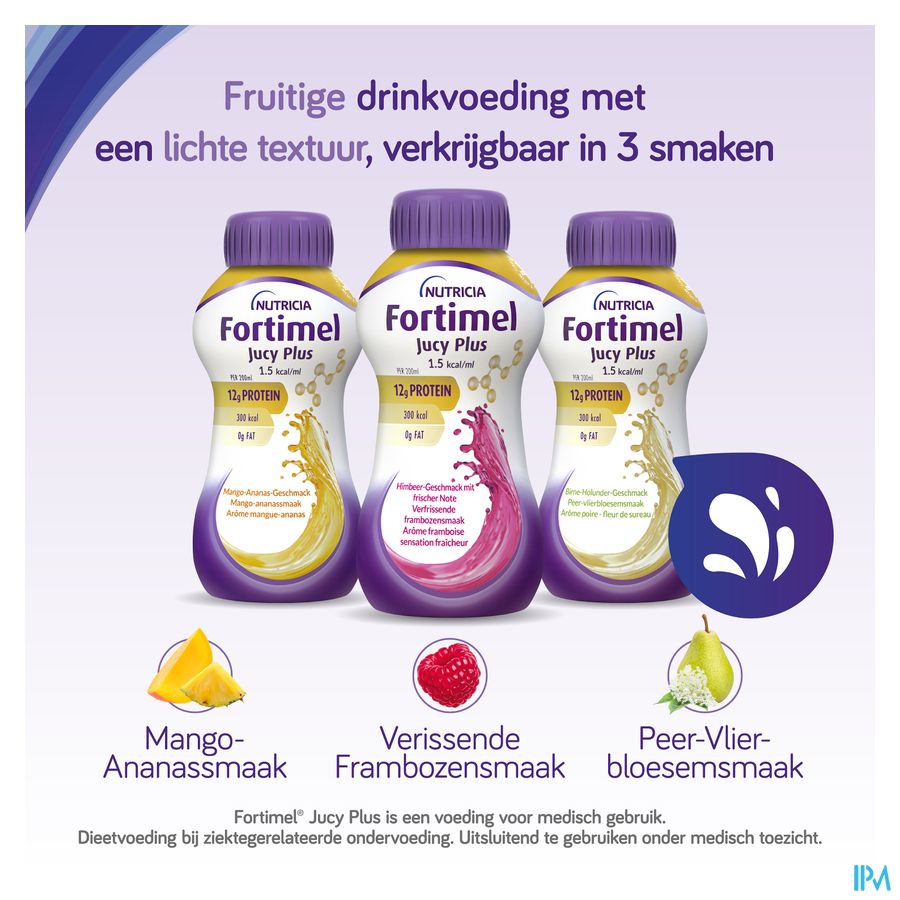Fortimel Jucy Plus Arôme Poire Fleur Sureau Complément Nutritionnel Dénutrition Bouteilles 4x200ml