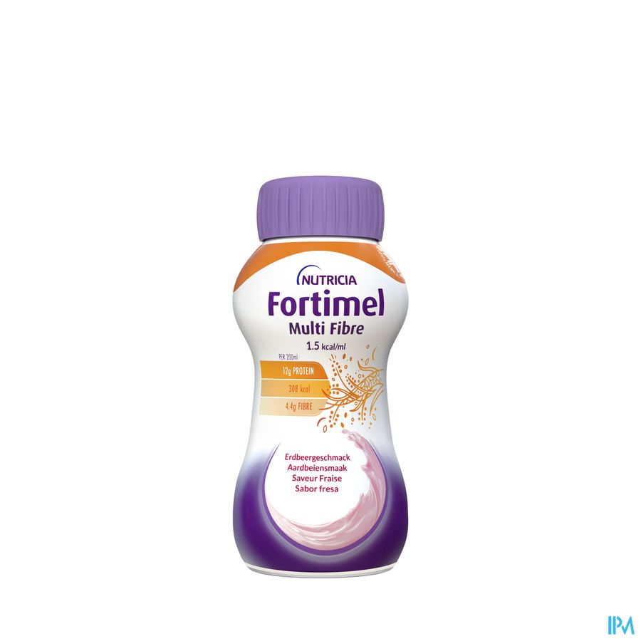 Fortimel Multifibre 1.5kcal Arôme Fraise Complément Nutritionnel Dénutrition Bouteilles 4x200ml