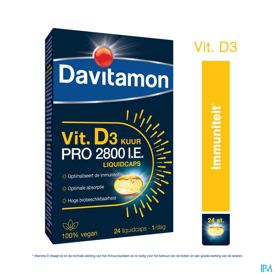 Davitamon® Cure De Vitamine D3 Pro 2800 I.E. VEGAN Liquidcaps – Immunité, Os, Muscles