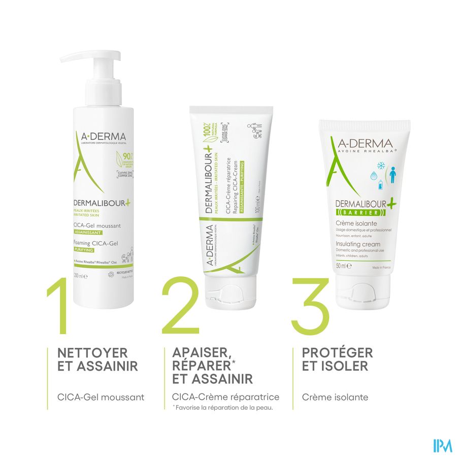 A-DERMA - DERMALIBOUR + CICA -GEL MOUSSANT ASSAINISSANT -  Apaise les peaux irritées