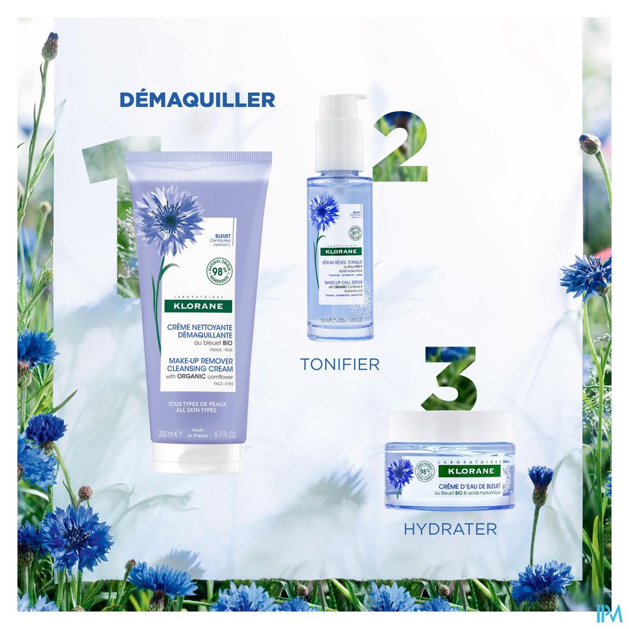 Klorane - Crème d’Eau de Bleuet au Bleuet BIO et Acide hyaluronique - Visage et yeux crème rafraichissante et défatigante