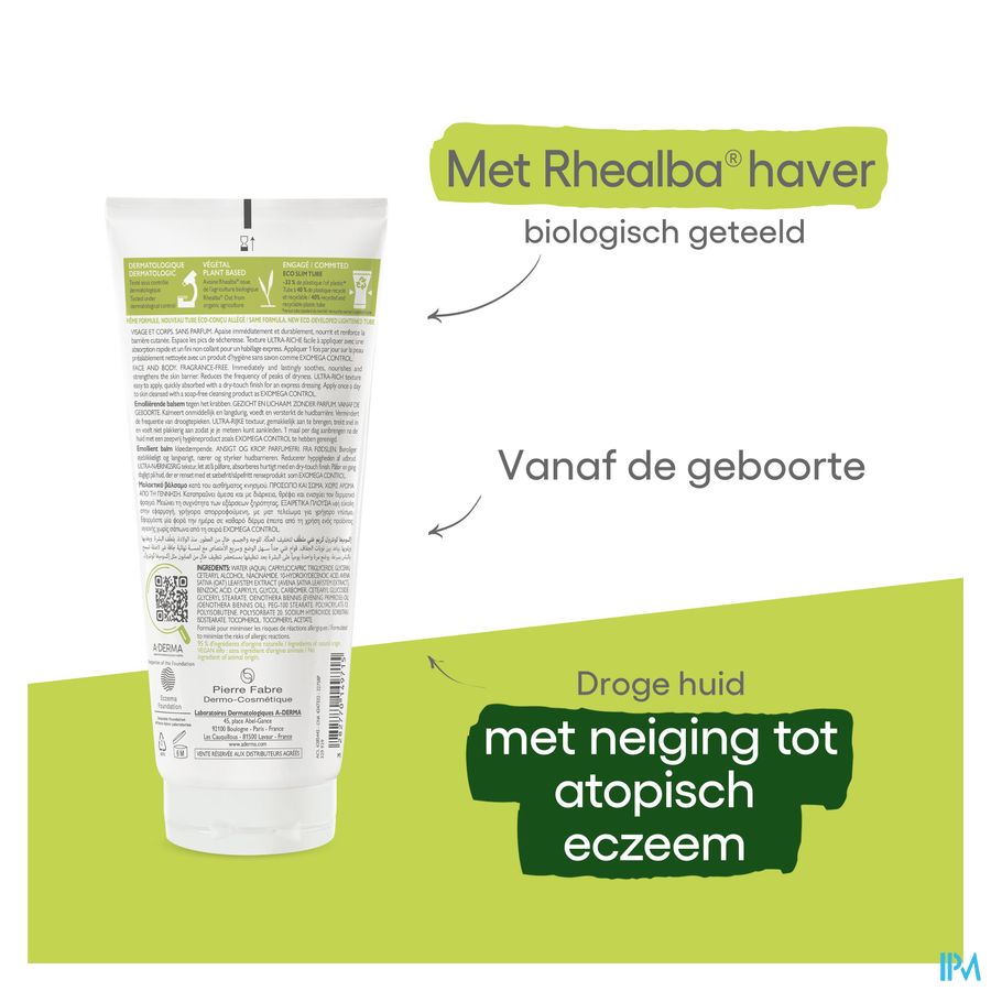 A-Derma Exomega Control Baume emollient Anti-grattage peau à tendance atopique 400ml
