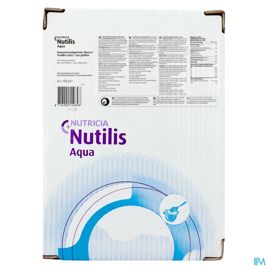 Nutilis Aqua Eau Gélifiée Goût Grenadine Cups 12x125g