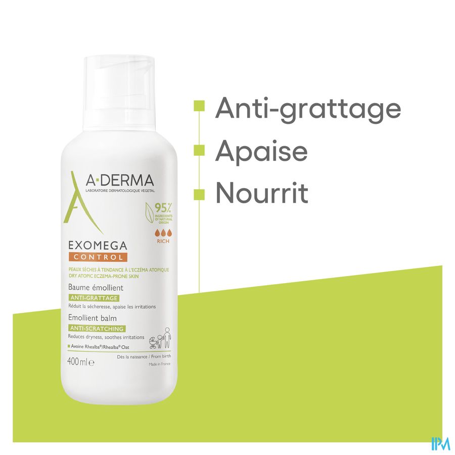 A-Derma Exomega Control Baume emollient Anti-grattage peau à tendance atopique 400ml