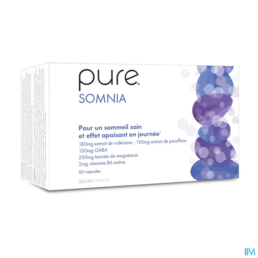 Pure Somnia. Valériane, Passiflore, Gaba. Sommeil et apaisant. 60 capsules.