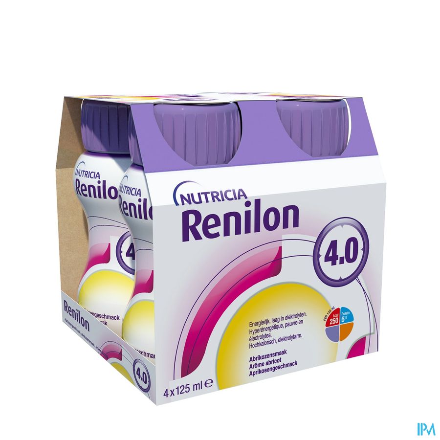 Renilon 4.0 Arôme Abricot Complément Nutritionnel Dénutrition Bouteilles 4x125ml