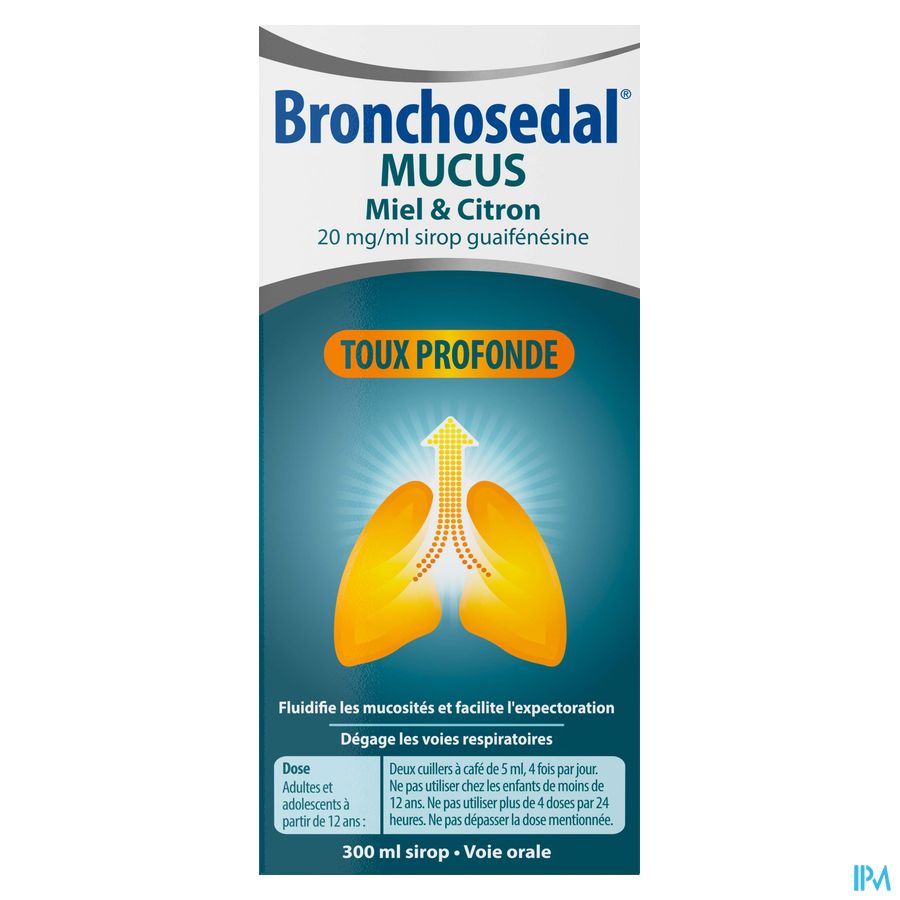 Bronchosedal® Mucus Miel & Citron, contre la toux productive, détache les mucosités et dégage les voies respiratoires, 300 ml