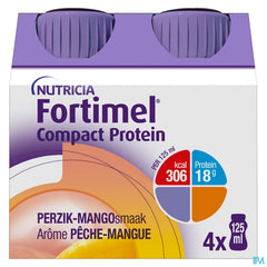 Fortimel Compact Protein Goût Pêche-mangue Bouteilles 4x125 ml