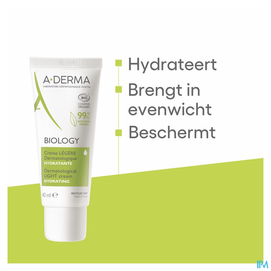 A-DERMA - BIOLOGY CRÈME LÉGÈRE DERMATOLOGIQUE HYDRATANTE - Crème visage hydratante légère - BIOLOGY