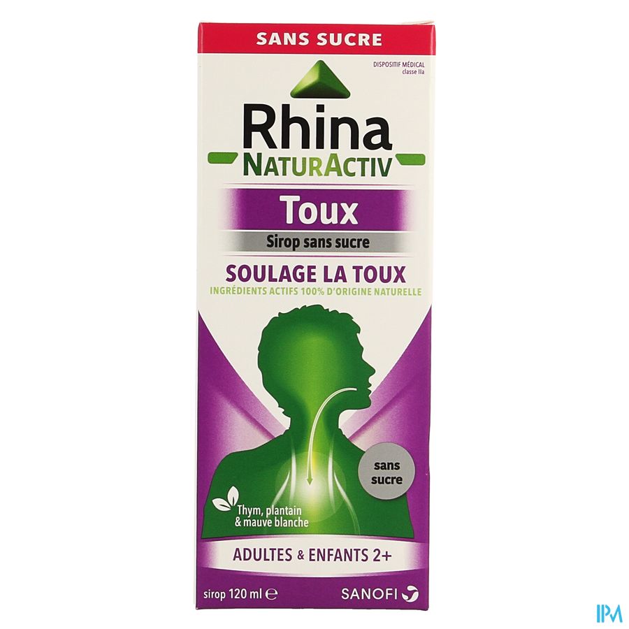 Rhina Naturactiv 120ml sans sucre - Toux sèche, Toux grasse, Gorge irritée