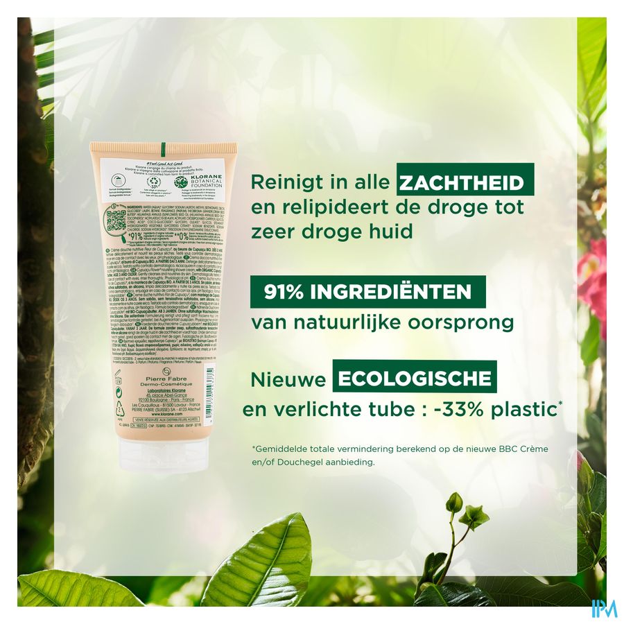 Klorane - Crème douche au beurre de Cupuaçu BIO - Fleur de Cupuaçu - Peau sèche à très sèche
