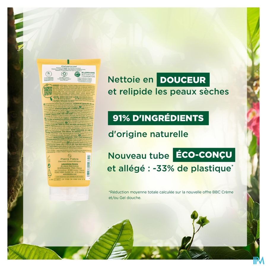 Klorane - Crème douche au Cupuaçu BIO - Fleur de Frangipanier - Peau sèche