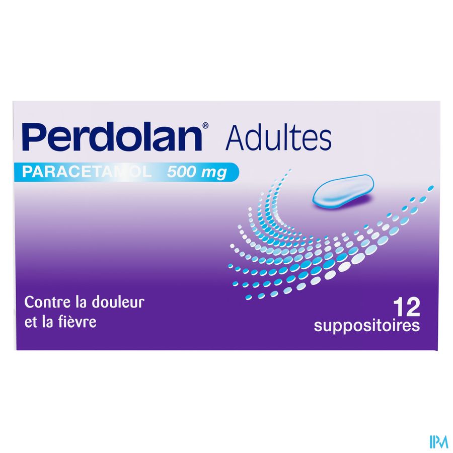 Perdolan® Adultes suppositoires avec 500 mg de paracétamol, pour le traitement symptomatique de la fièvre et de la douleur chez les adultes, 12 suppositoires