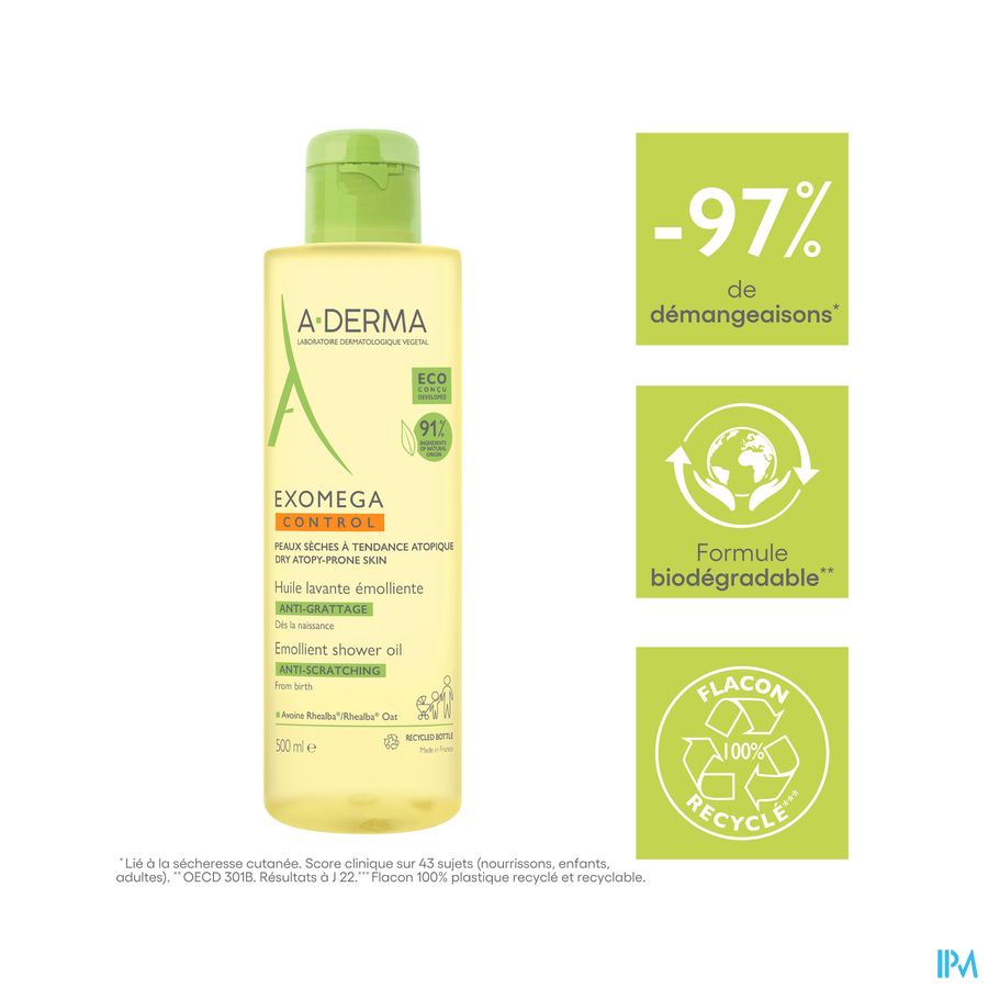 A-DERMA - EXOMEGA CONTROL HUILE LAVANTE ÉMOLLIENT ANTI-GRATTAGE REFILL peau à tendance atopique