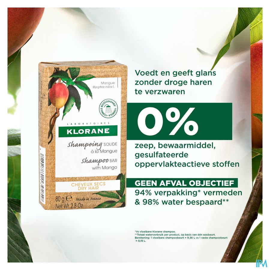 Klorane - Shampoing Solide à la Mangue - Nutrition - Cheveux secs hydratant et nourissant