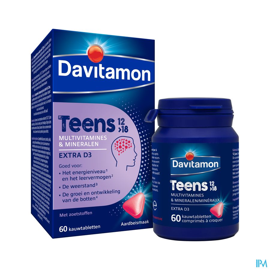 Davitamon® Teens (12>18) Multivitamines 60 Cpr. (Fraise) – Énergie, Résistance