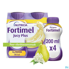 Fortimel Jucy Plus Arôme Poire Fleur Sureau Complément Nutritionnel Dénutrition Bouteilles 4x200ml