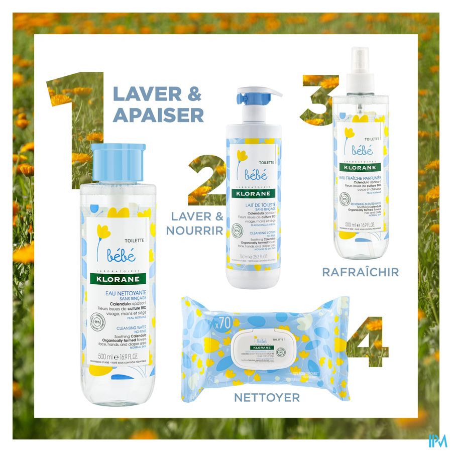 Klorane - Eau nettoyante sans rinçage au Calendula apaisant - Bébé - Peau normale