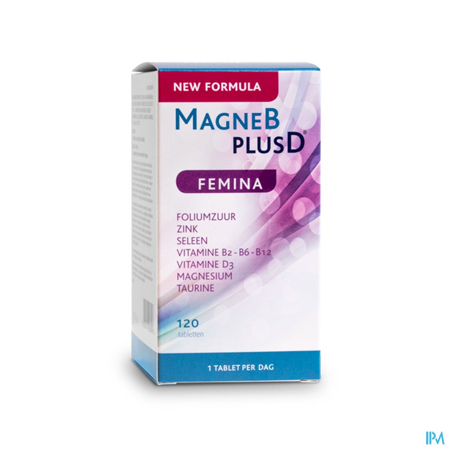 MagneBplusD Femina - Magnésium, Vitamine D, Vitamines B, Acide Folique, Zinc, Sélénium, Taurine - 120 comprimés