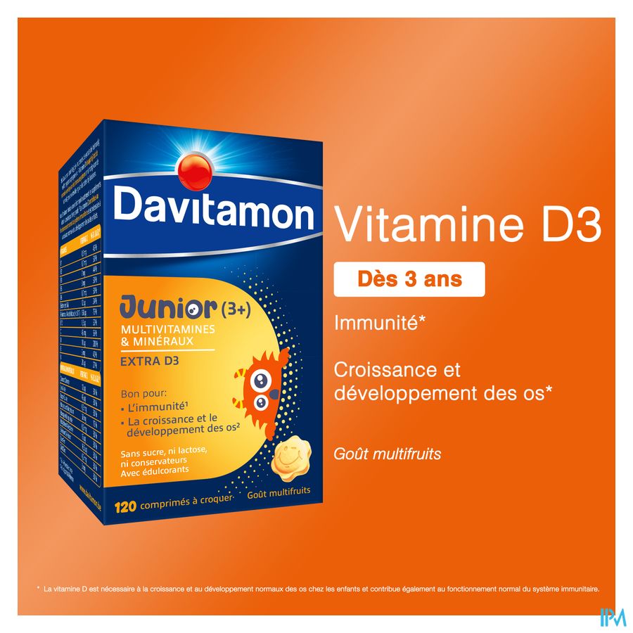 Davitamon® Junior Goût Multifruits - 120 Comprimés À Croquer À Partir De 3 Ans