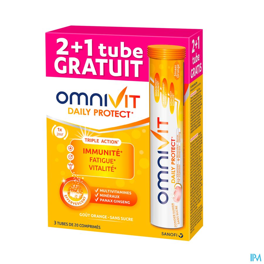 Omnivit Daily Protect 3x20cp PROMO 1 tube gratuit - Vitamine Immunité Energie - Sans sucre