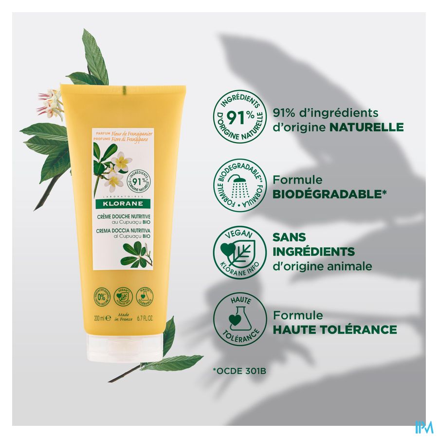 Klorane - Crème douche au Cupuaçu BIO - Fleur de Frangipanier - Peau sèche