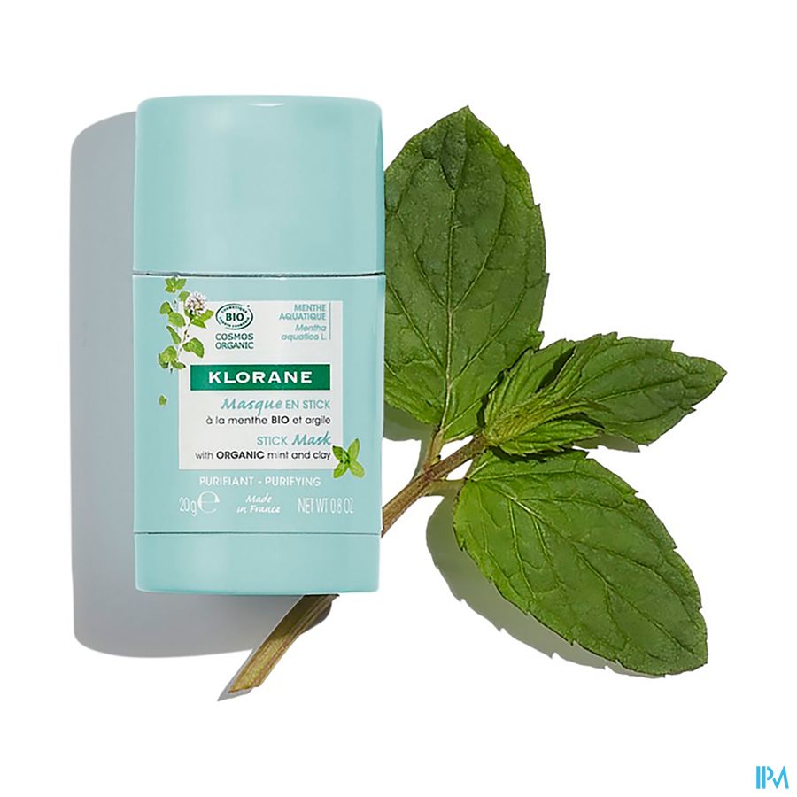 Klorane - Masque en stick Purifiant à la Menthe BIO et argile soin anti-imperfections peaux grasses à tendance acnéique