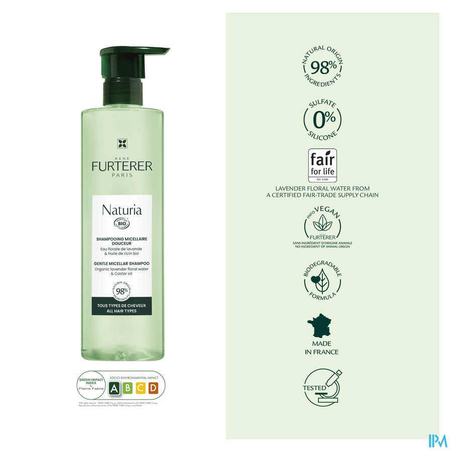 René Furterer  - NATURIA Shampooing micellaire douceur - Shampoing ultra doux sans sulfates pour tous types de cheveux