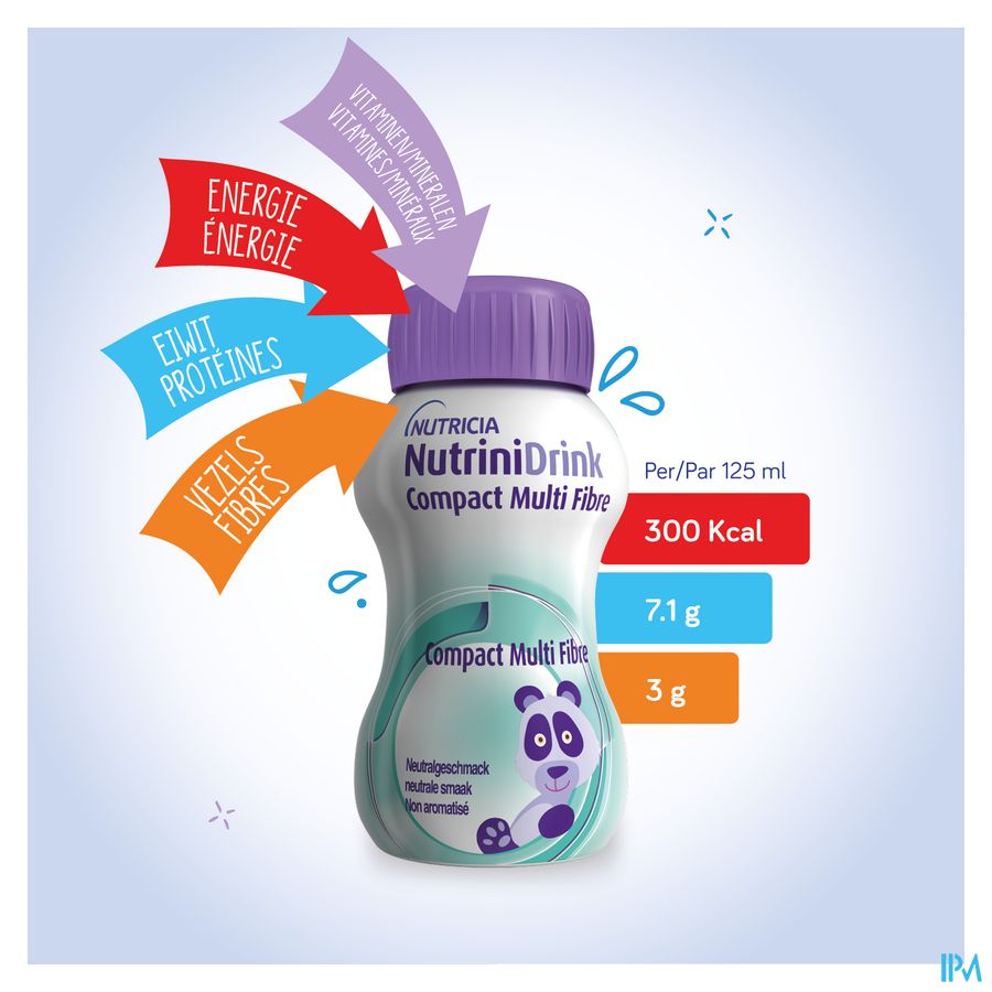 NutriniDrink Compact Multi Fibre Goût Neutre Bouteilles 4x125ml