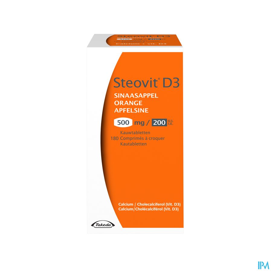 Steovit Forte Orange 500mg/200 U.I. Calcium & Vit D - 180 comprimés à croquer