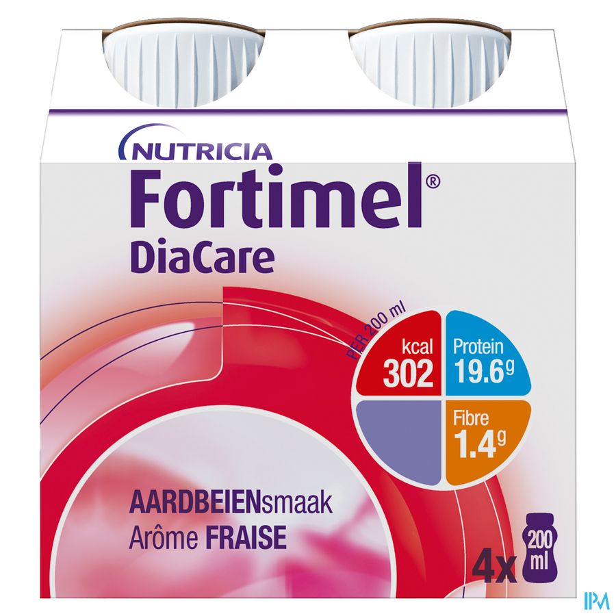 Fortimel DiaCare Arôme Fraise Complément Nutritionnel Dénutrition Bouteilles 4x200ml