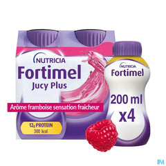 Fortimel Jucy Plus Arôme Framboise Sensation Fraîcheur Complément Nutritionnel Dénutrition Bouteilles 4x200ml
