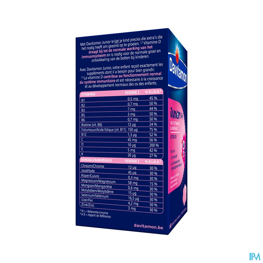 Davitamon® Junior Goût Framboise Multivit. 60 Compr. À Croquer À Partir De 3 Ans