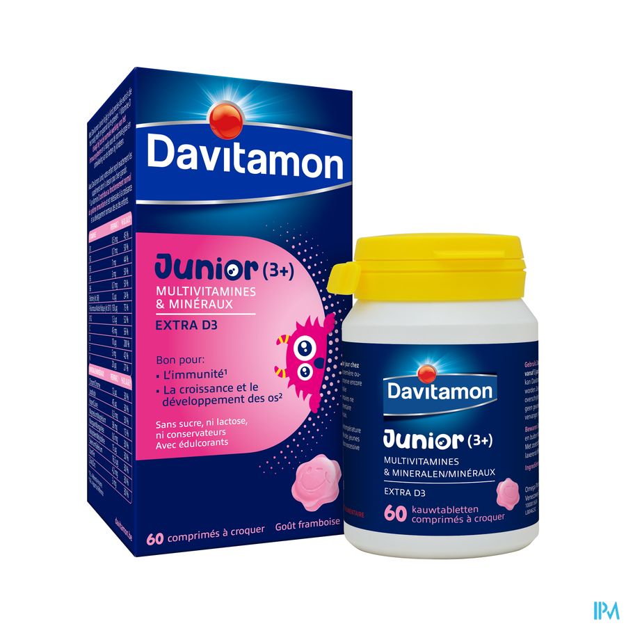 Davitamon® Junior Goût Framboise Multivit. 60 Compr. À Croquer À Partir De 3 Ans
