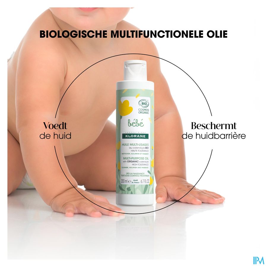 Klorane Huile multi-usages certifiée BIO au Calendula - Corps, siège, cheveux et cuir chevelu - Bébé