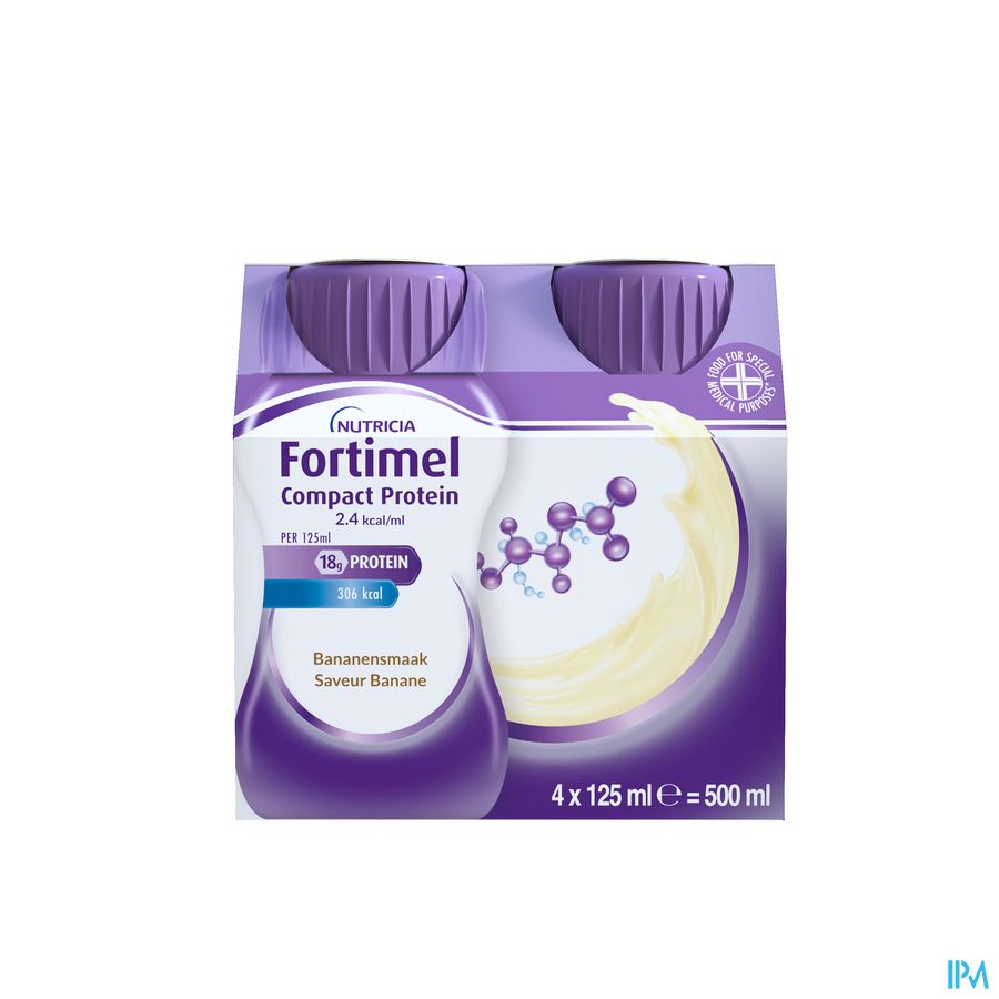 Fortimel Compact Protein 2.4kcal Saveur Banane Complément Nutritionnel Dénutrition Bouteilles 4x125ml