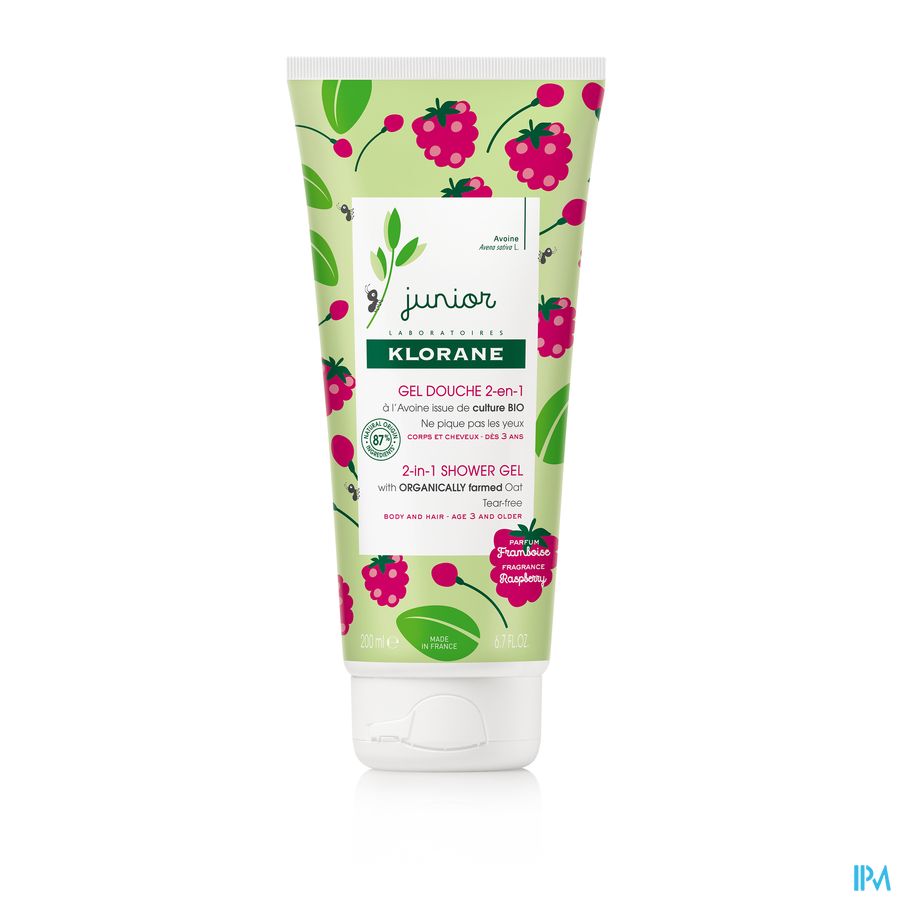 Klorane - Gel douche 2-en-1 à l’Avoine BIO - Framboise - Corps et Cheveux - Junior - Enfant