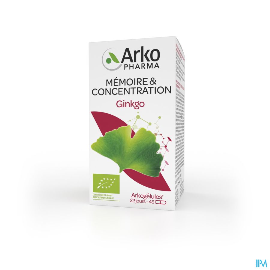 Arkopharma Arkogélules Ginkgo Mémoire Et Concentration Bio 45 Gélules