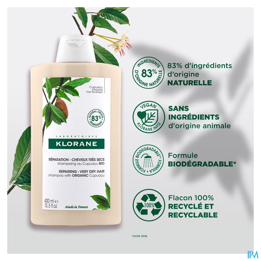 Klorane - Shampoing Réparation au Cupuaçu BIO - Cheveux très secs