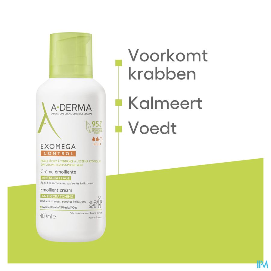 A-Derma Exomega control crème émolliente anti-grattage peau à tendance atopique 400ml