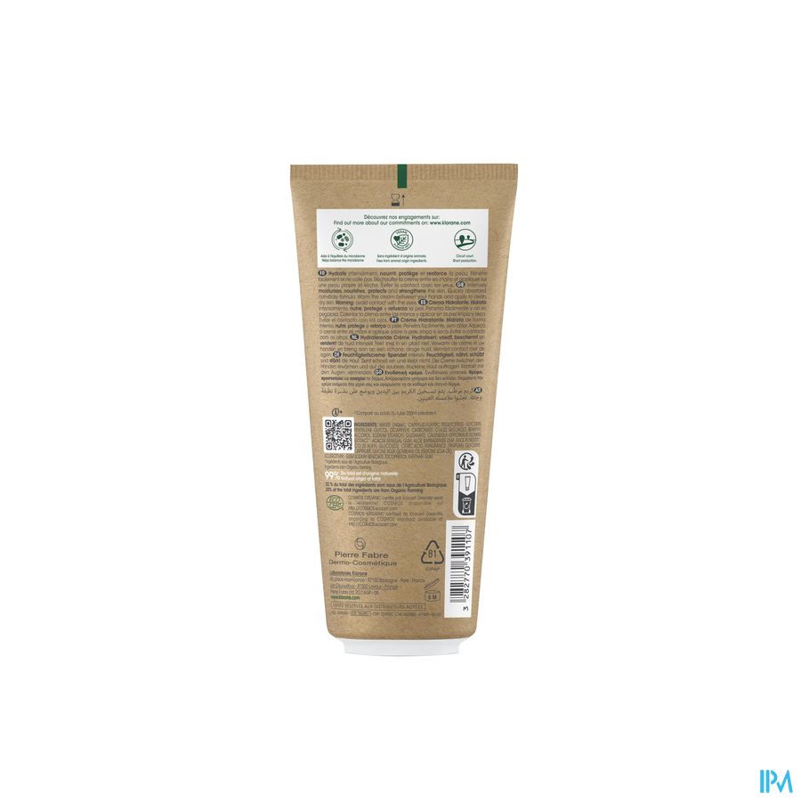 Klorane Crème hydratante certifiée BIO au Calendula - Visage et Corps - Bébé