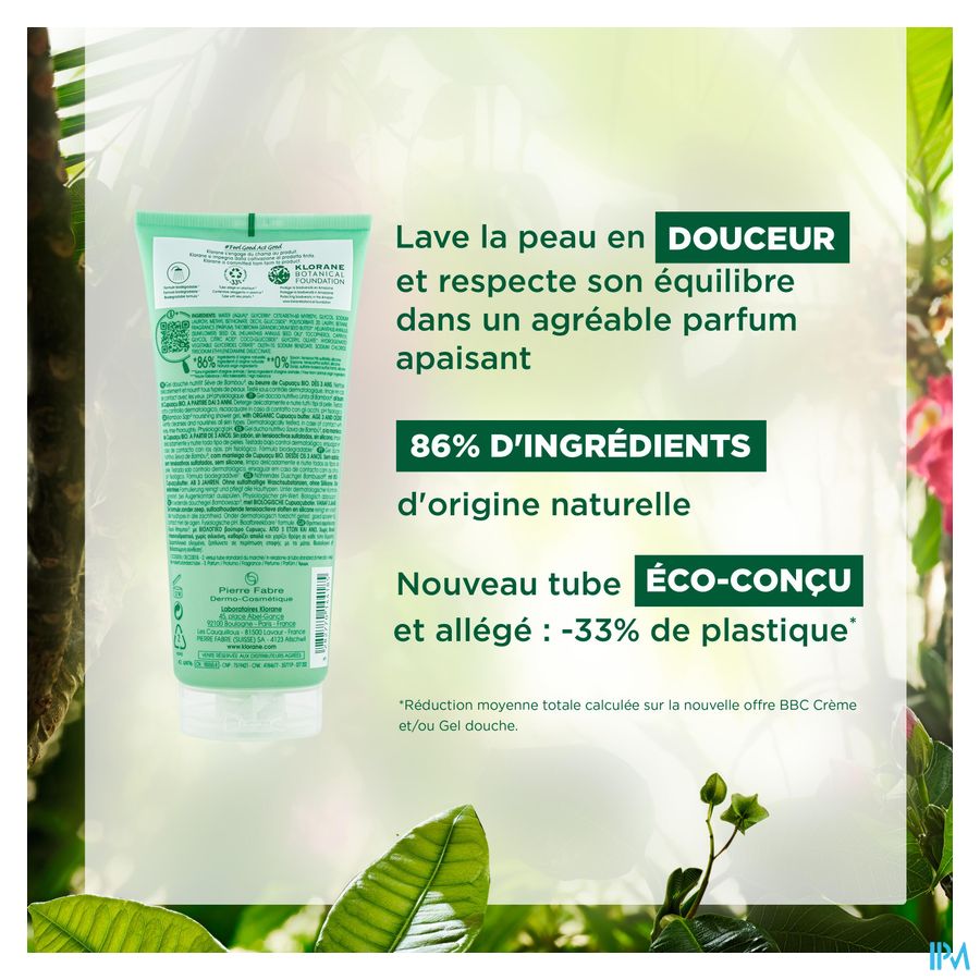 Klorane - Gel douche au Cupuaçu BIO - Sève de Bambou - Tous types de peaux