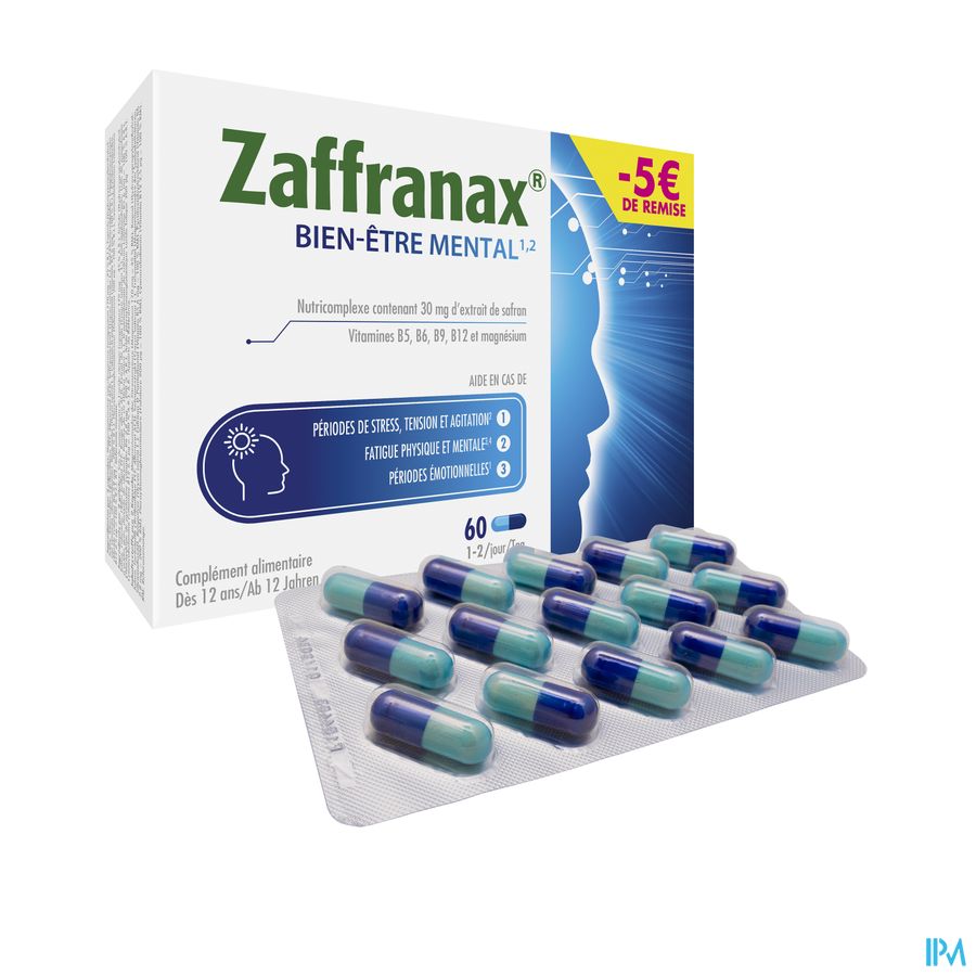 Zaffranax® Bien-être Mental 60 Gélules - 5 € - Stress (4), Fatigue (3), Émotionnel (1)