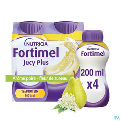 Fortimel Jucy Plus Arôme Poire Fleur Sureau Complément Nutritionnel Dénutrition Bouteilles 4x200ml