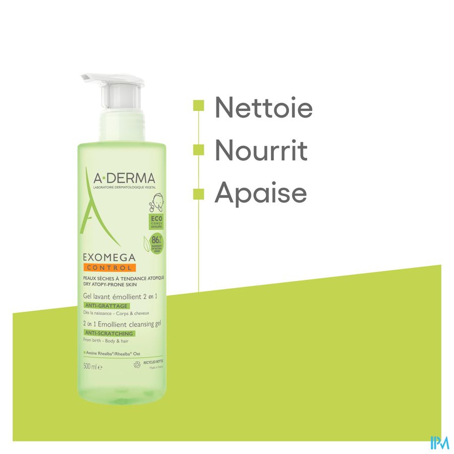 A-DERMA - EXOMEGA CONTROL GEL LAVANT ÉMOLLIENT 2 EN 1 ANTI-GRATTAGE - Peau fragile à tendance atopique