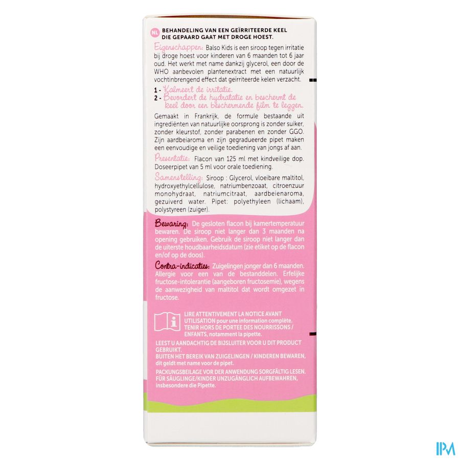 Balso Kids Sirop Toux S/sucre 125ml + Pipette Nf